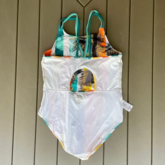 Girls Swimsuit One-piece Swim Sport Wonder Nation Green Orange Large 10/12 GUC - Picture 7 of 12
